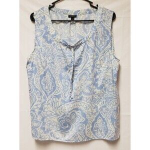 Talbots Women's Sleeveless Blue and Cream Paisley Tencel Summer Blouse Sz L NWOT